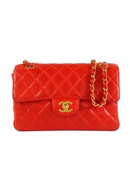 Chanel Double Face Chain Red Gold Lambskin Quilted Shoulder Bag Vintage